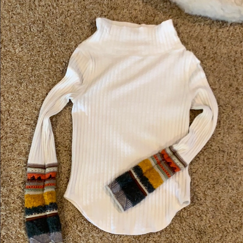 Free People turtle neck with embroidered sleeve